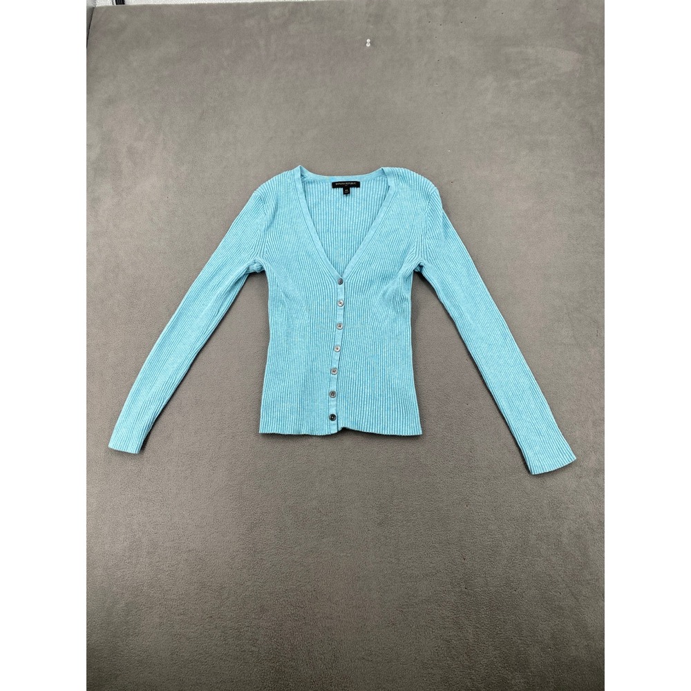 Banana Republic Womens Blue Ribbed V-Neck Button Front Cardigan Sweater XS